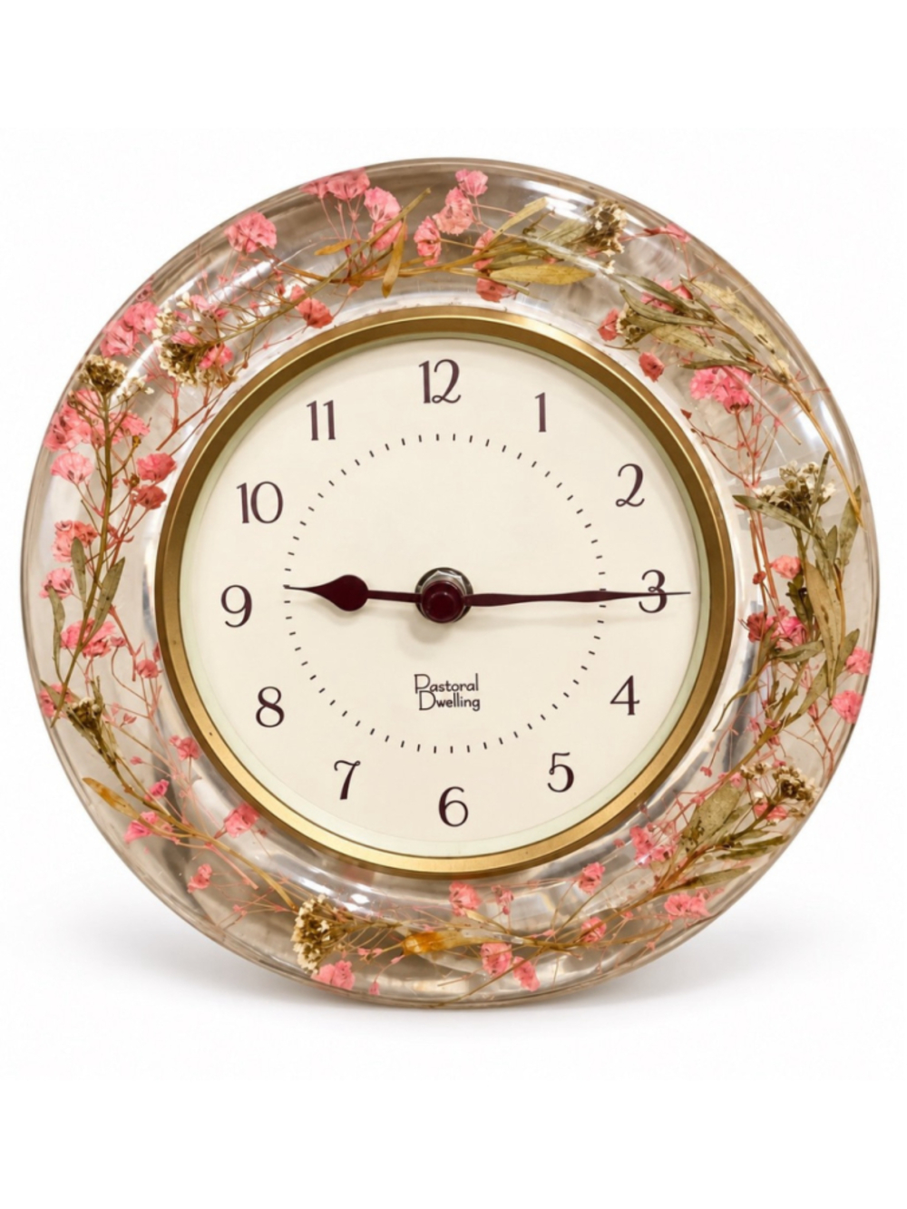 Pastoral Dwelling Pressed Flower Resin Wall Clock Pink Floral Cottagecore